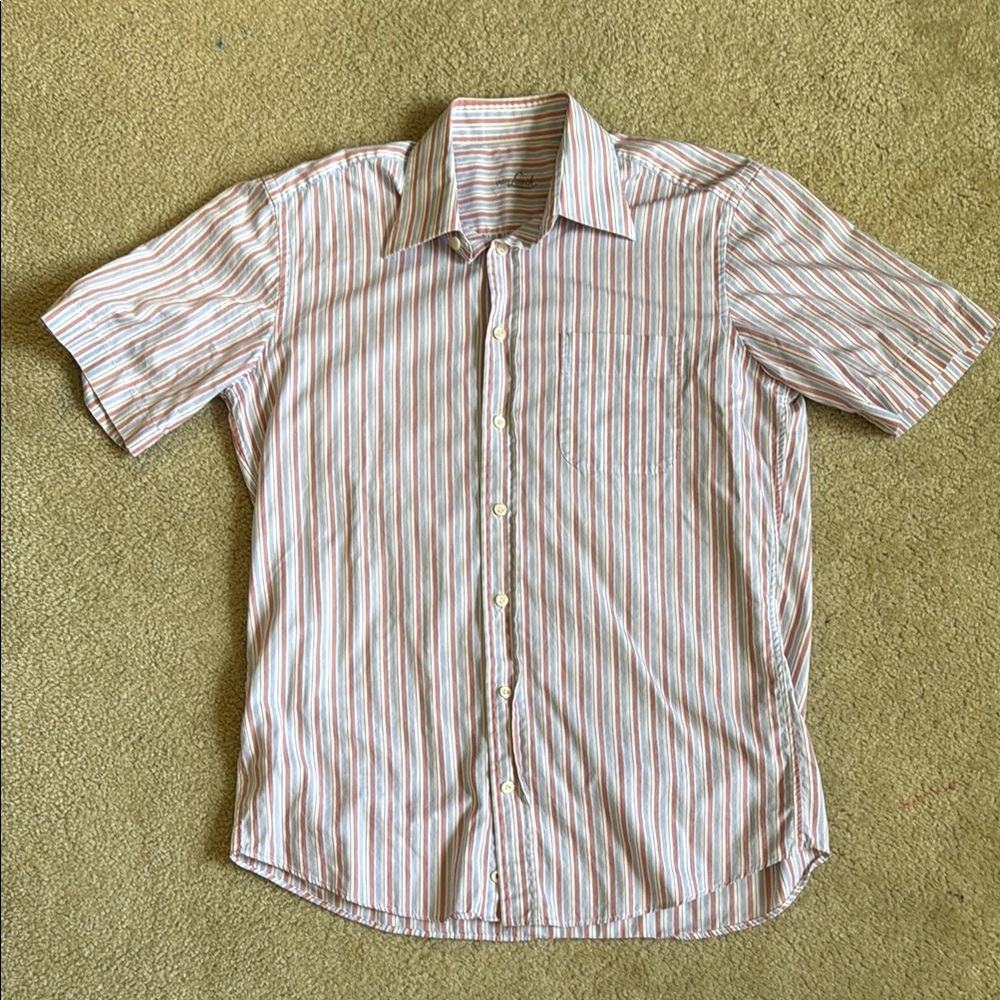 Van Laack Casual White and Red Button Down Shirt with Vertical Stripes